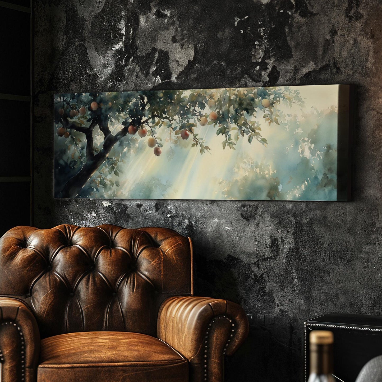 Spring Apple Tree Panoramic Magical Lights, Minimal Farmhouse Country Canvas Print, Nature Bloom Printed Canvas Art