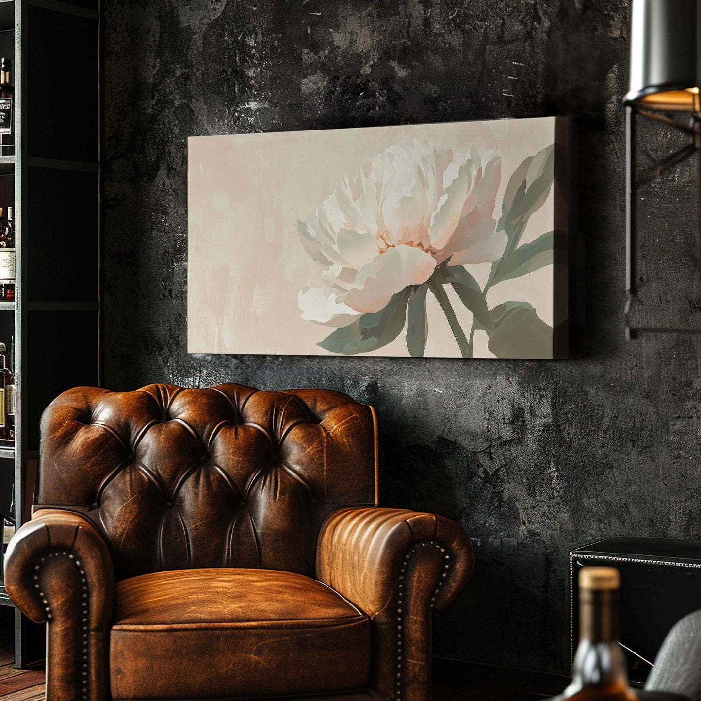 Moody Pink Peony Lanscape Abstract Peony, 2x1 Floral Charm Canvas Print, Rustic Farmhouse 20x60 Canvas Art