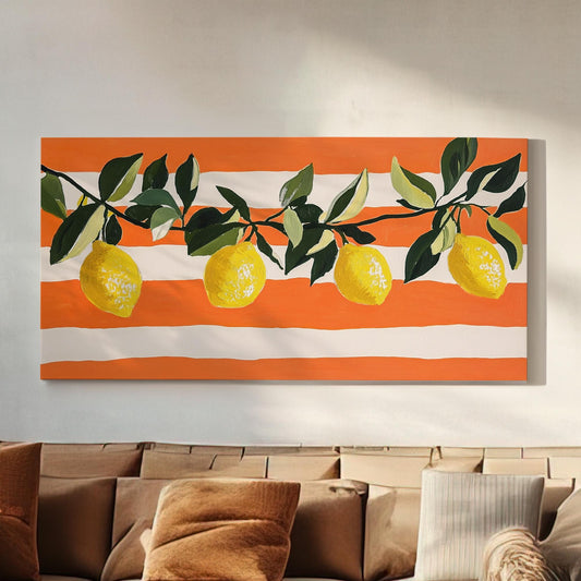 Vintage Lemon Branch Lanscape Farmhouse Kitchen, 2x1 Citrus Colors Canvas Print, Country Art 20x60 Canvas Art