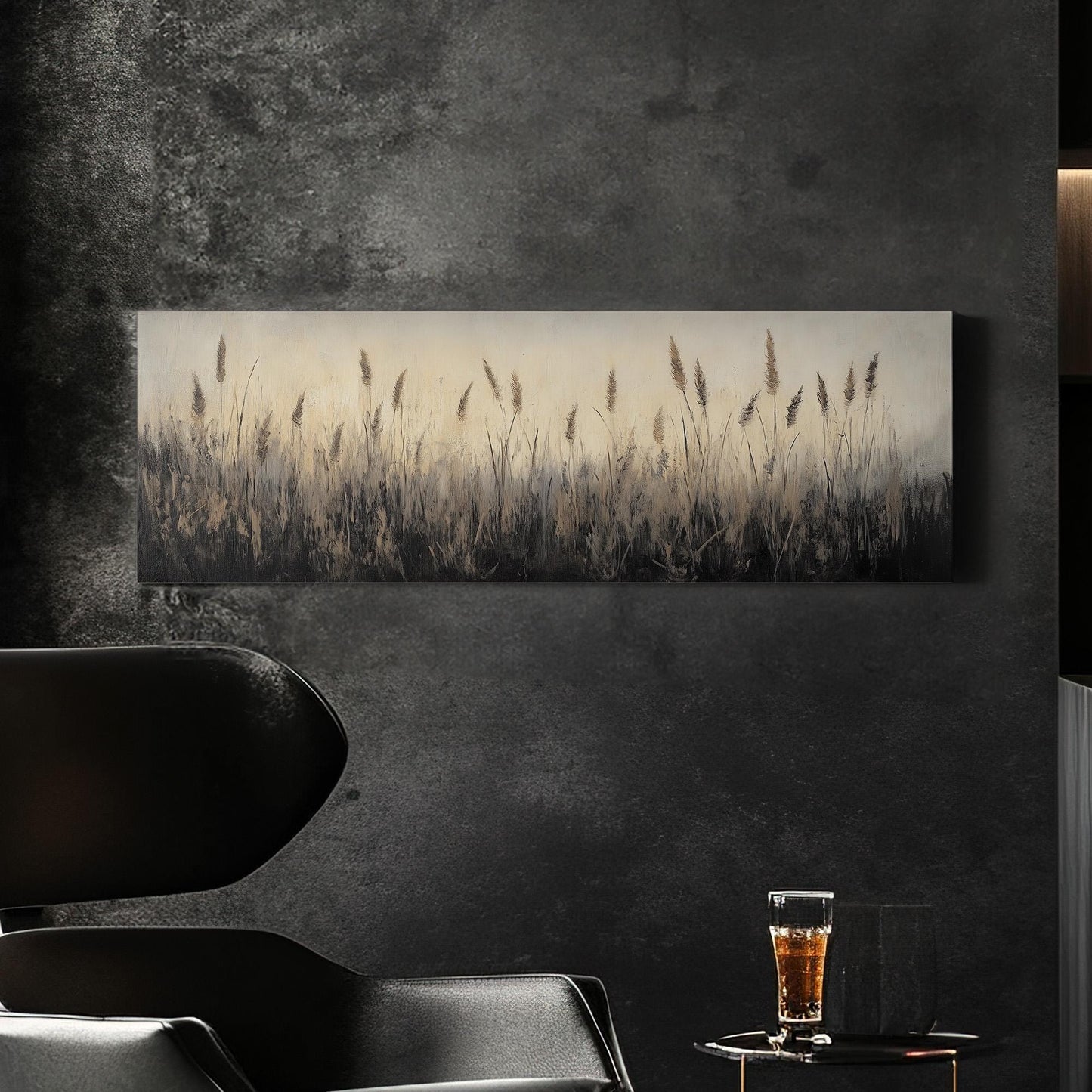 Beige Reed Grass Panoramic Muted Beach, Minimal Nautical Art Canvas Print, Coastal Sunset Printed Canvas Art