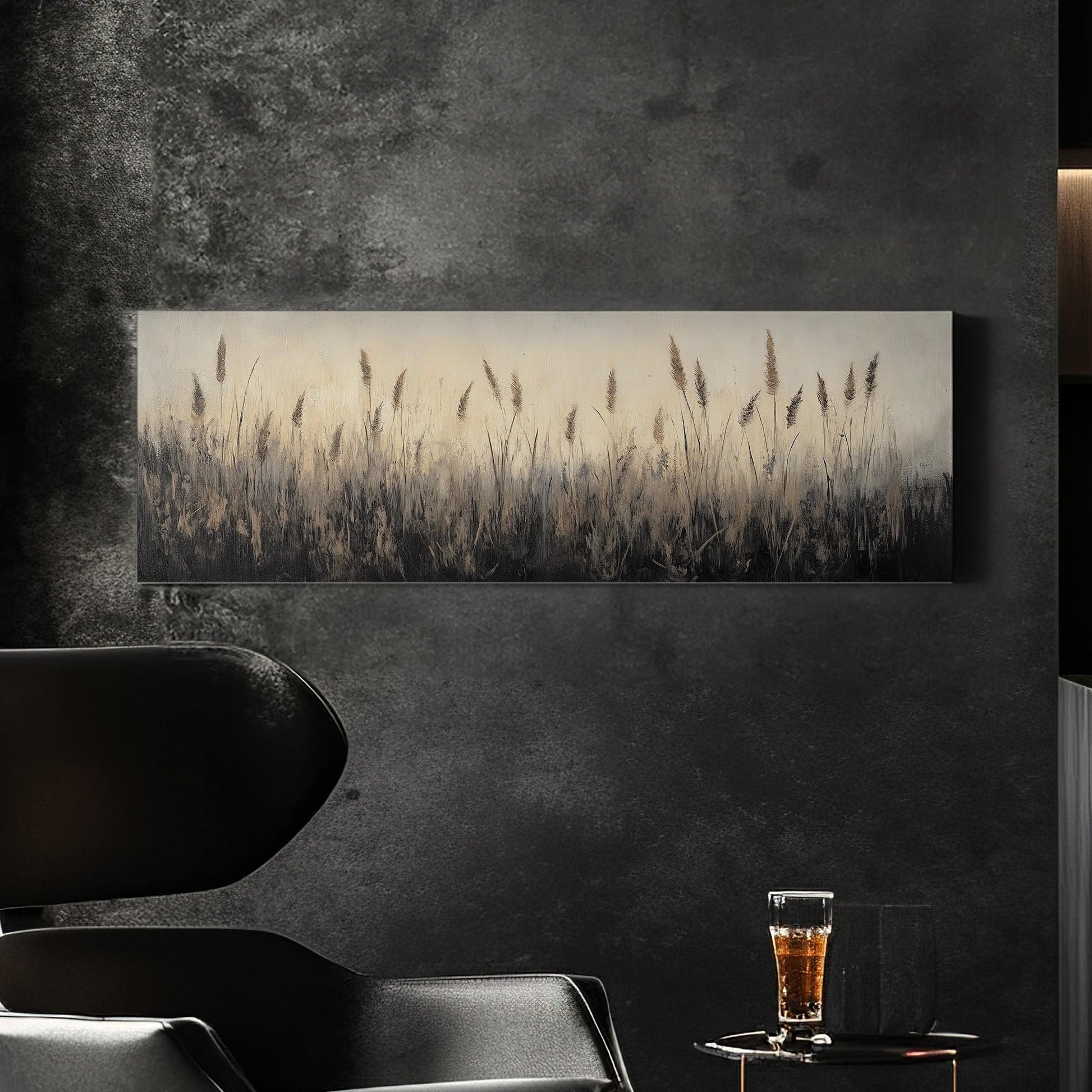 Beige Reed Grass Panoramic Muted Beach, Minimal Nautical Art Canvas Print, Coastal Sunset Printed Canvas Art