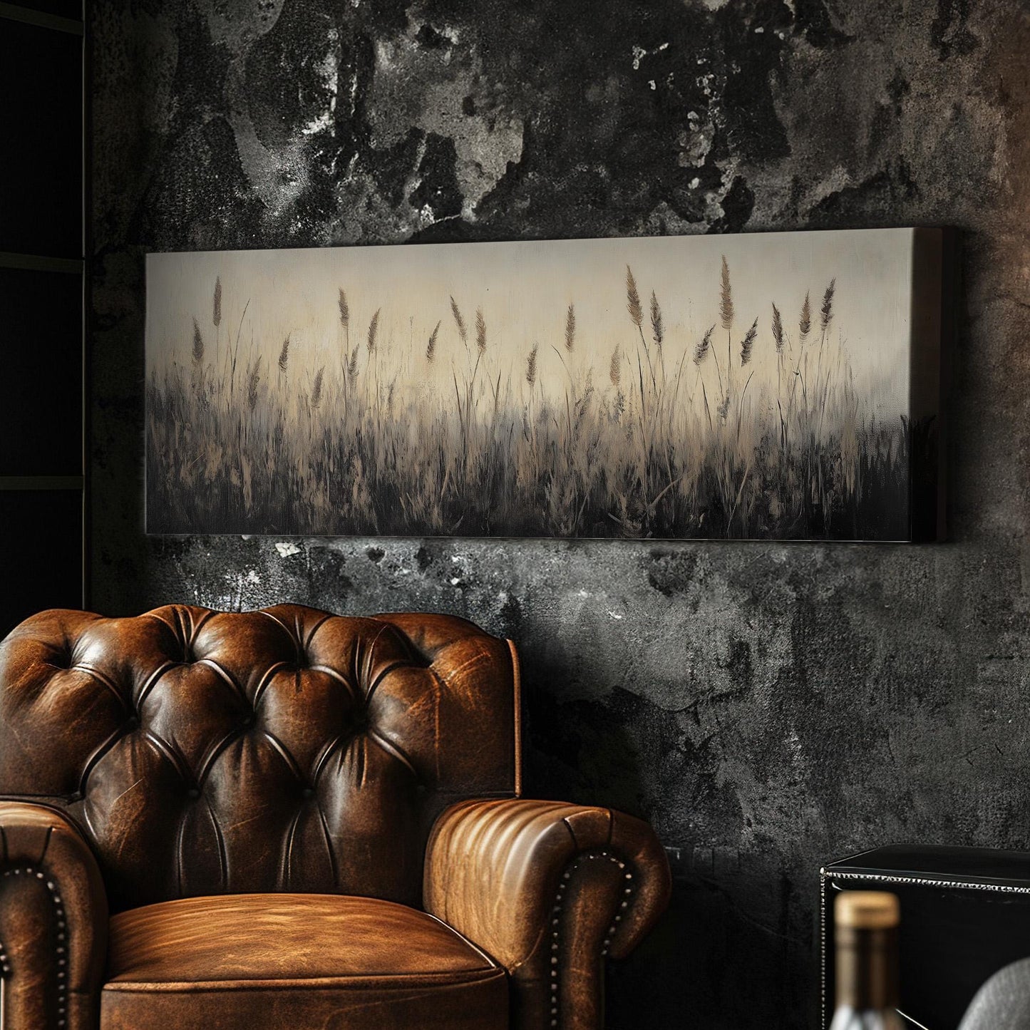 Beige Reed Grass Panoramic Muted Beach, Minimal Nautical Art Canvas Print, Coastal Sunset Printed Canvas Art