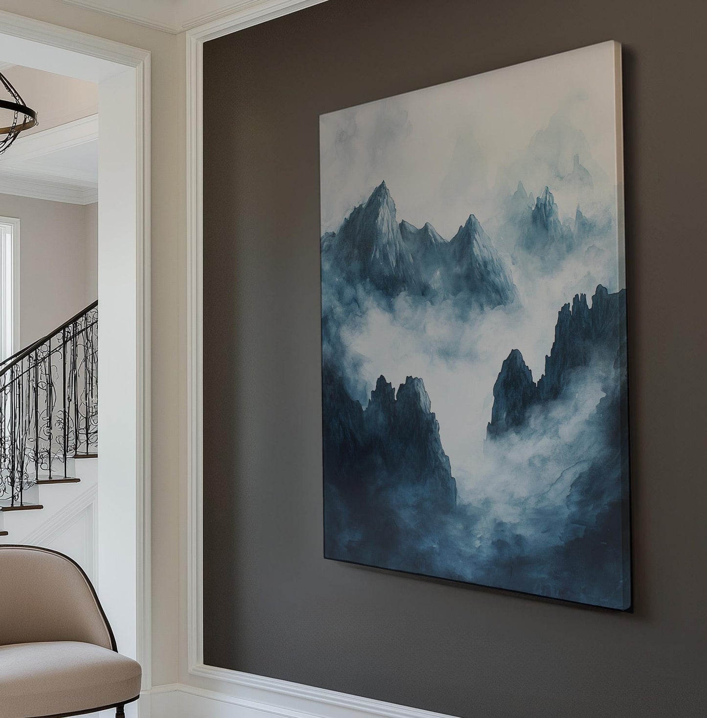 Misty Rocky Peaks Vertical Nature Calm, Vintage Rustic Serenity Canvas Print, Wilderness Beauty Printed Canvas Art