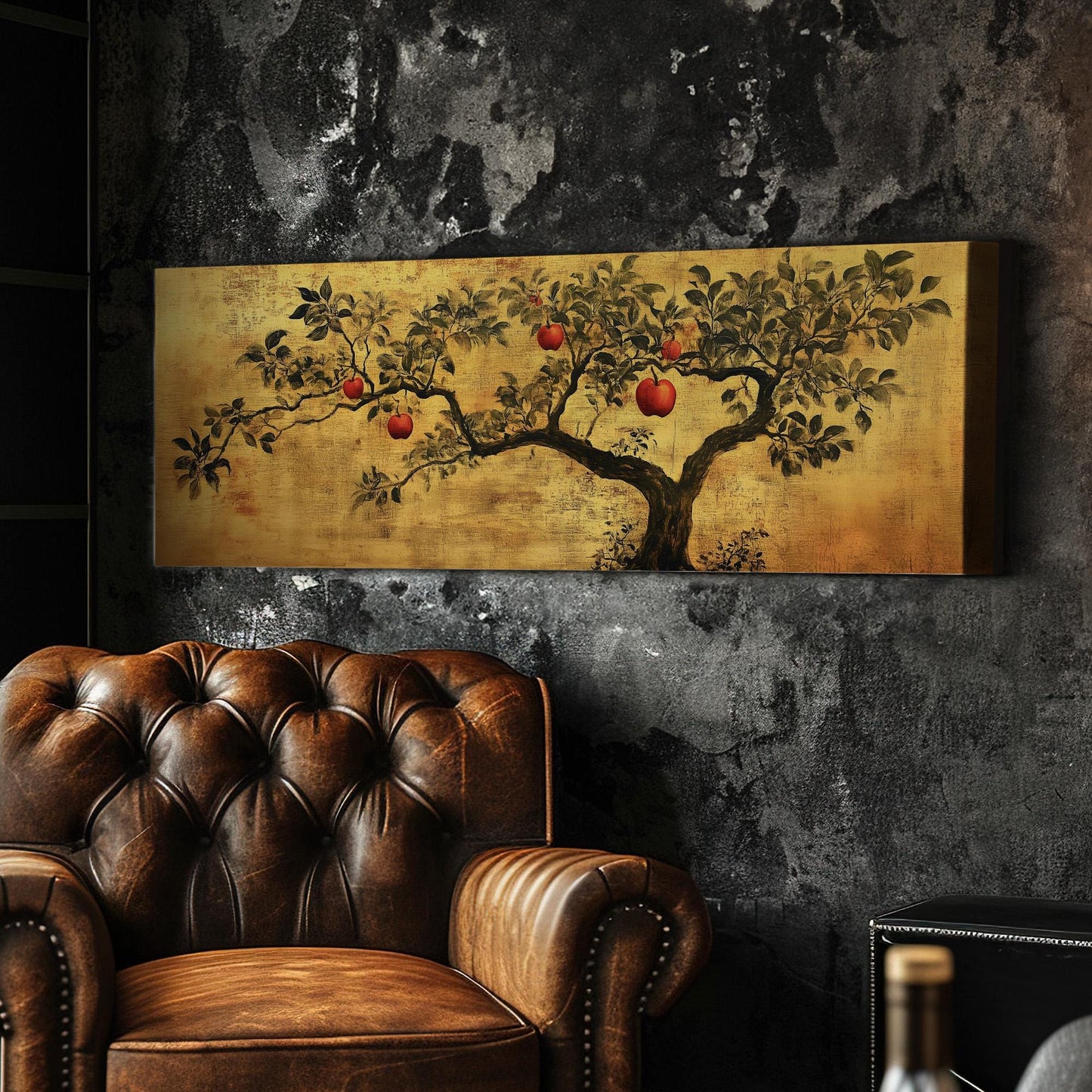 Chinese Apple Tree Panoramic Rustic Floral, Minimal Farmhouse Country Canvas Print, Nature Bloom Printed Canvas Art