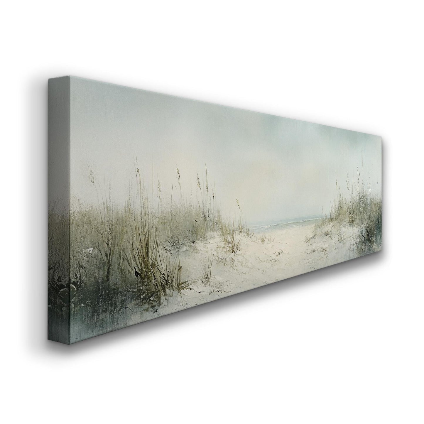 Dunes on the Muted Beach Panoramic Sandy Shore, Minimal Nautical Art Canvas Print, Coastal Sunset Printed Canvas Art