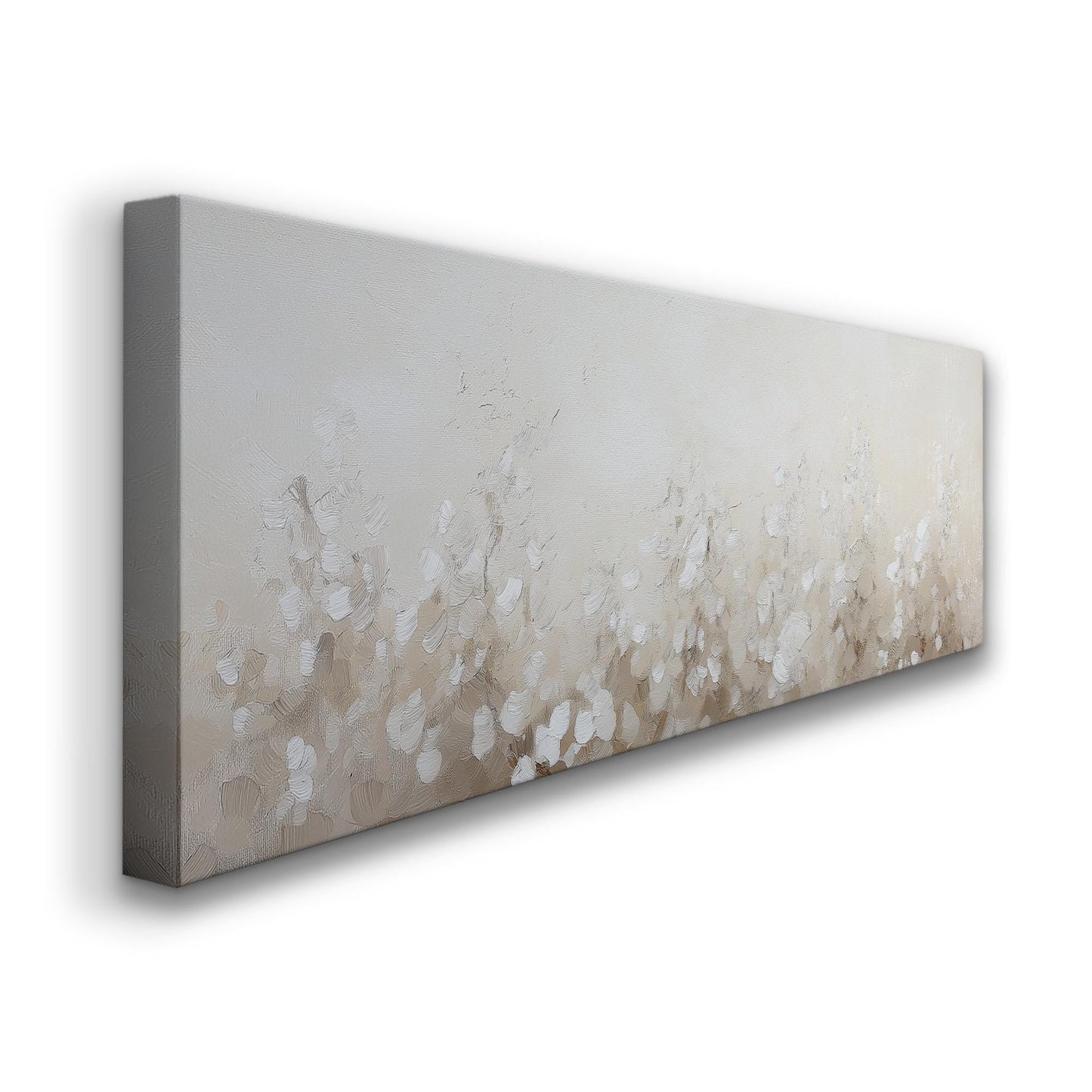 Abstract Beige Spring Meadow Panoramic Wildflower Field, Minimal Muted Landscape Canvas Print, English Countryside Printed Canvas Art