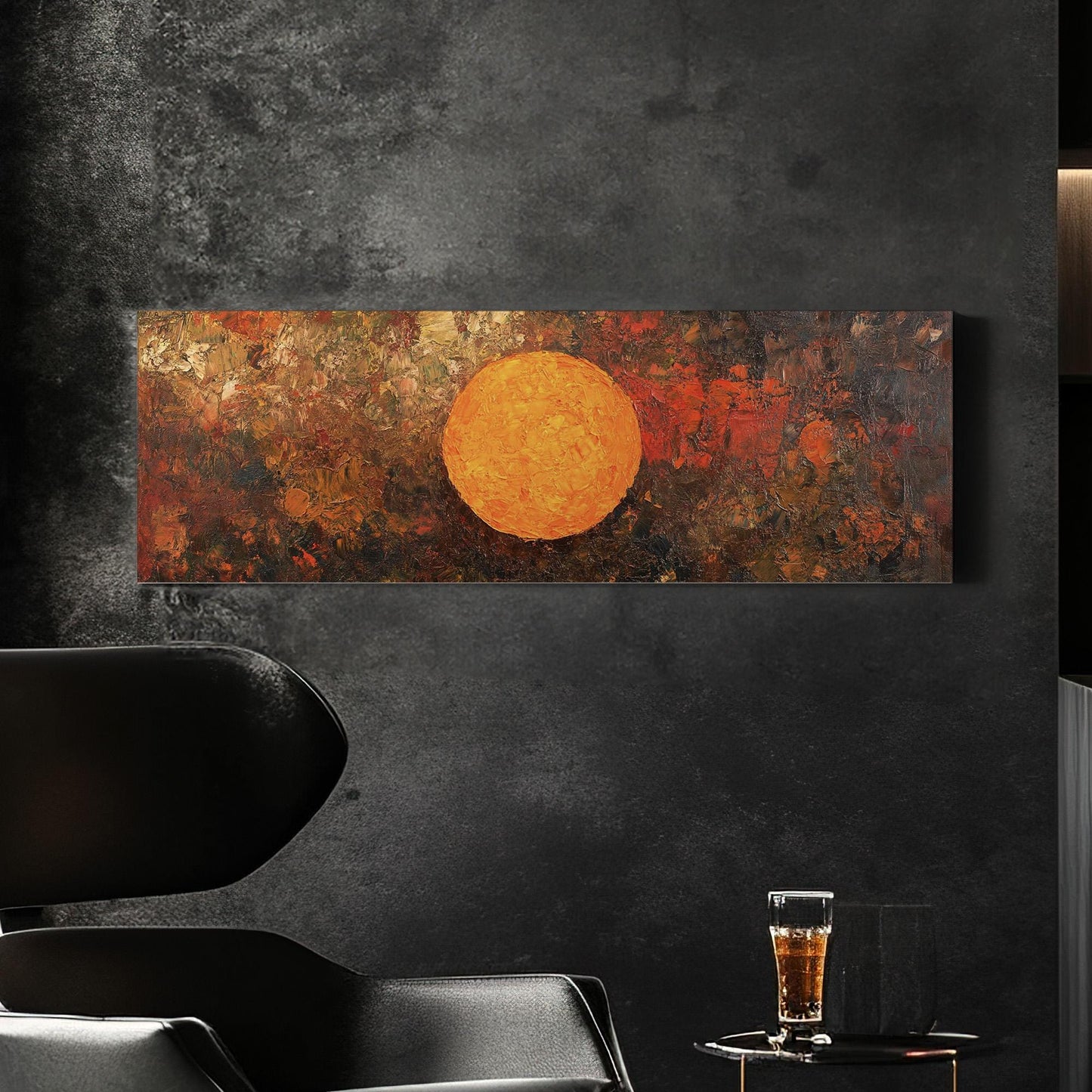 Abstract Hot Sun Panoramic Colorful Sunset, Minimal Warm Hues Canvas Print, Moody Farmhouse Printed Canvas Art