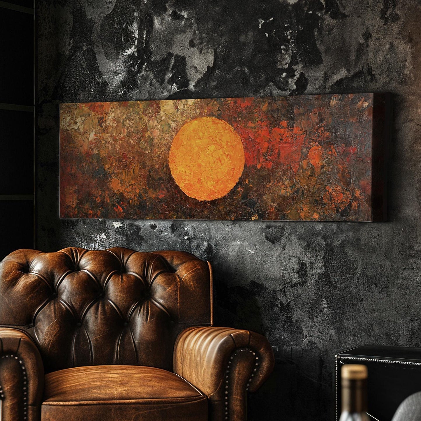 Abstract Hot Sun Panoramic Colorful Sunset, Minimal Warm Hues Canvas Print, Moody Farmhouse Printed Canvas Art
