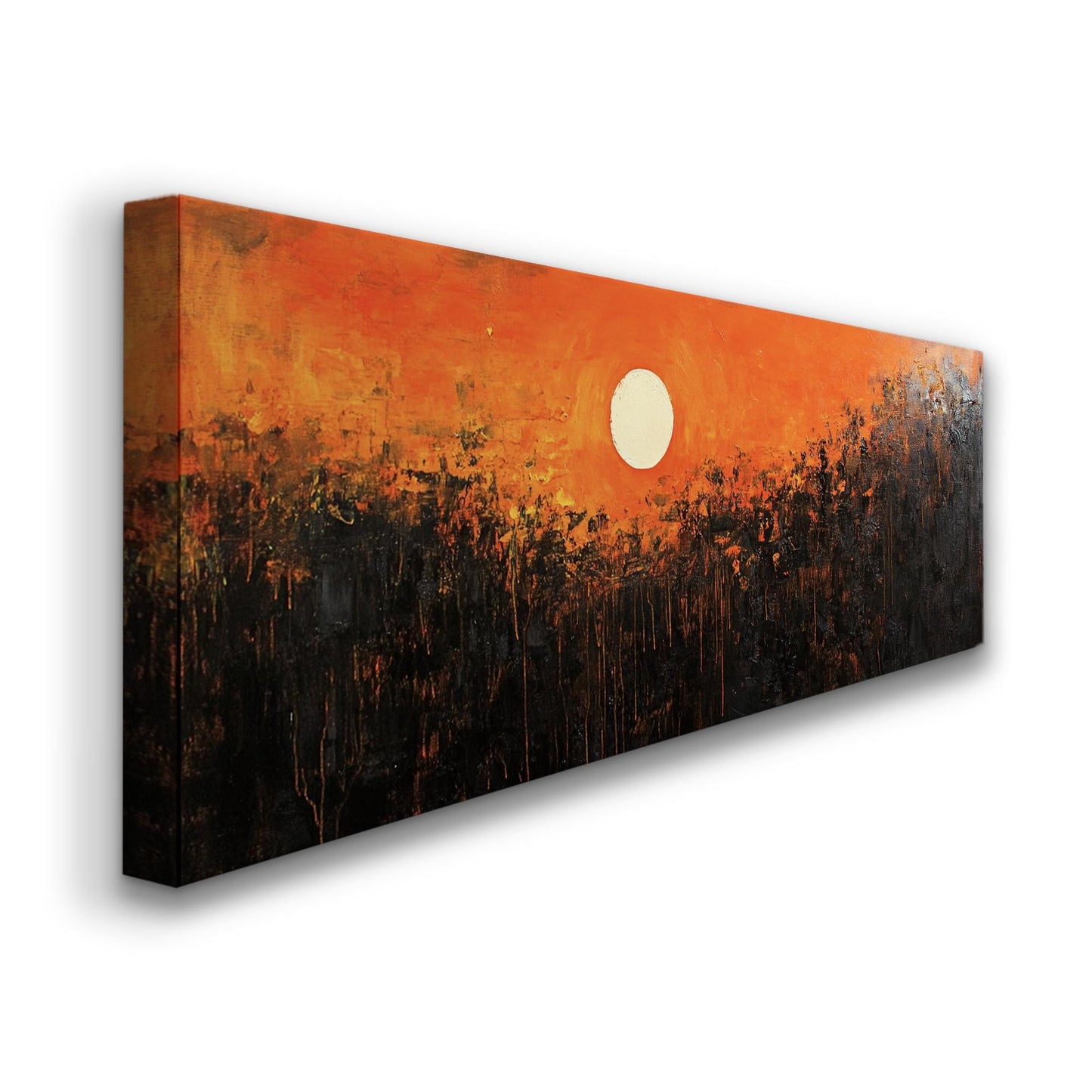 Abstract Sunset In the Forest Panoramic Warm Hues, Minimal Moody Farmhouse Canvas Print, Minimal Printed Canvas Art