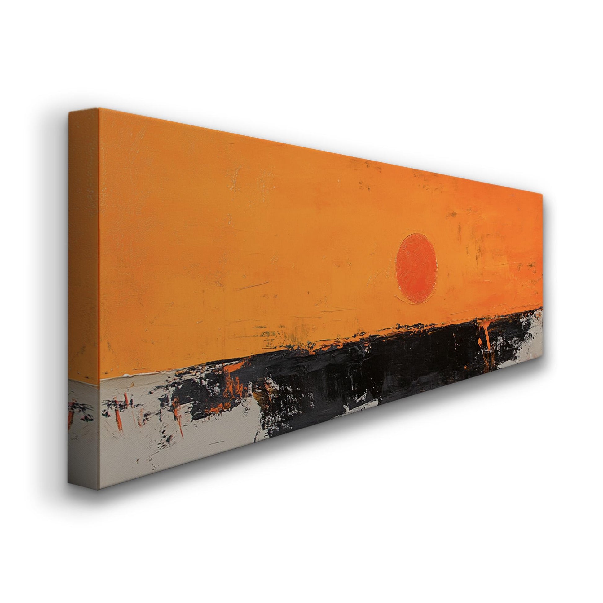 Abstract Sunset Panoramic Warm Hues, Minimal Moody Farmhouse Canvas Print, Dark Lake Printed Canvas Art