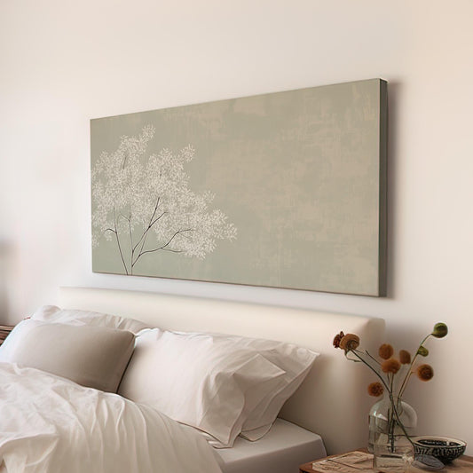 Whispering Blossoms Wall Art For Living Room, Horizontal Monochrome Nature Canvas Print, Scandinavian Decor Canvas Art