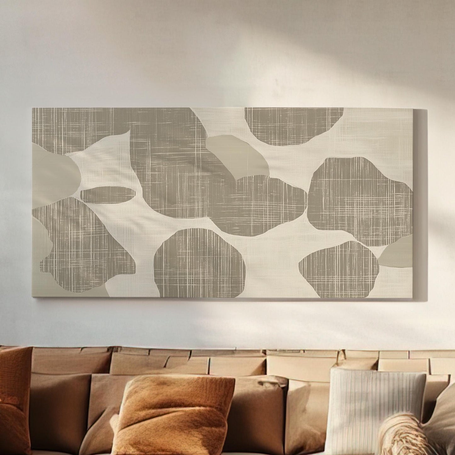 Stone Flow Wall Art Above Bed, Horizontal Organic Stone Canvas Print, Earthy Tones Decor Canvas Art