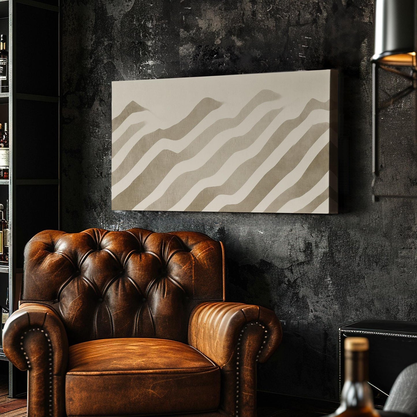 Neutral Wave Mountains Wall Art For Bedroom, Horizontal Abstract Nature Canvas Print, Earthy Palette Decor Canvas Art
