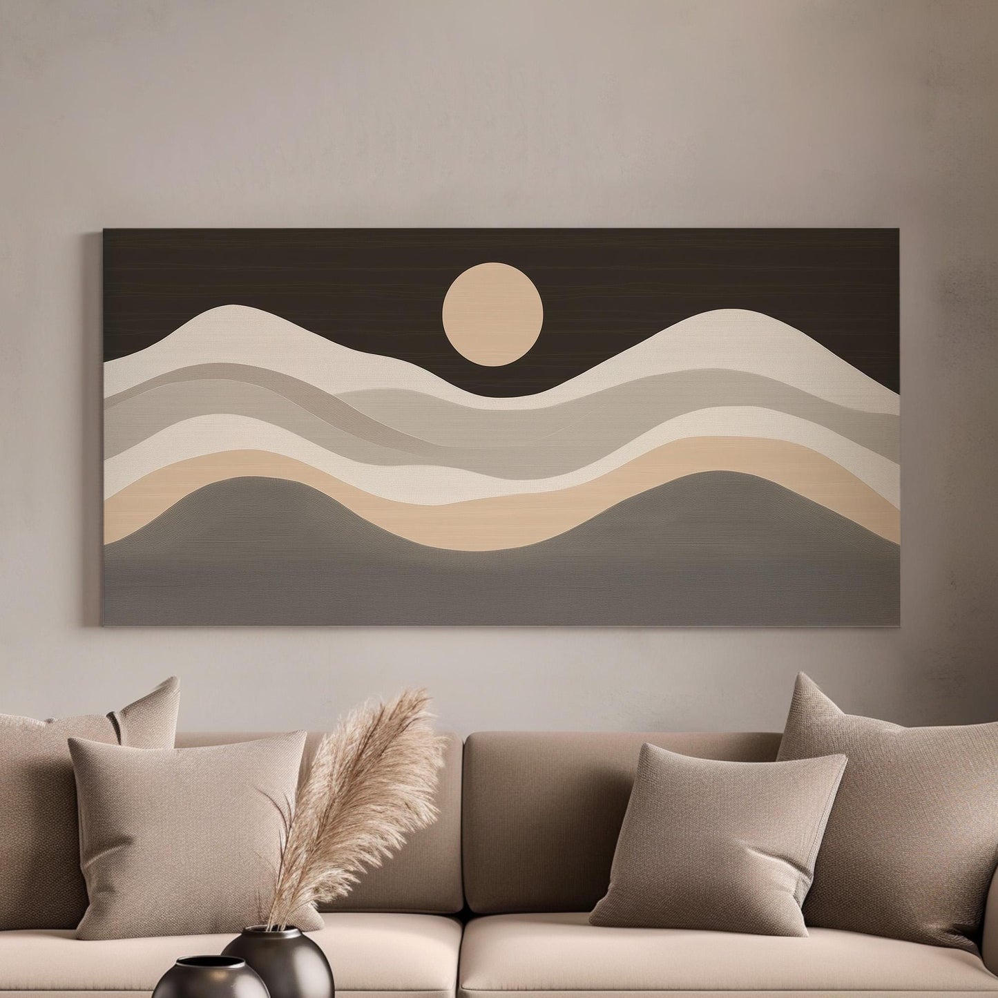 Moonlit Dunes Wall Art For Living Room, Horizontal Celestial Aesthetic Canvas Print, Boho Tranquil Decor Canvas Art