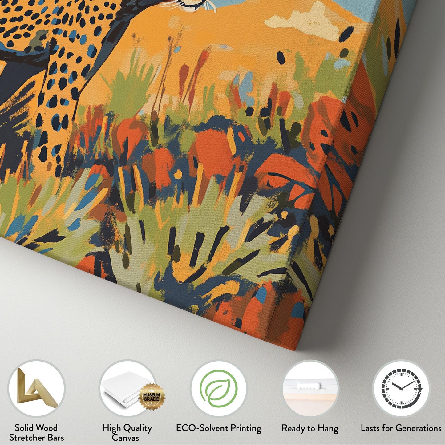 Minimalistic Cheetah Wall Art For Living Room, Horizontal Jungle Vibes Canvas Print, Savanna Decor Canvas Art
