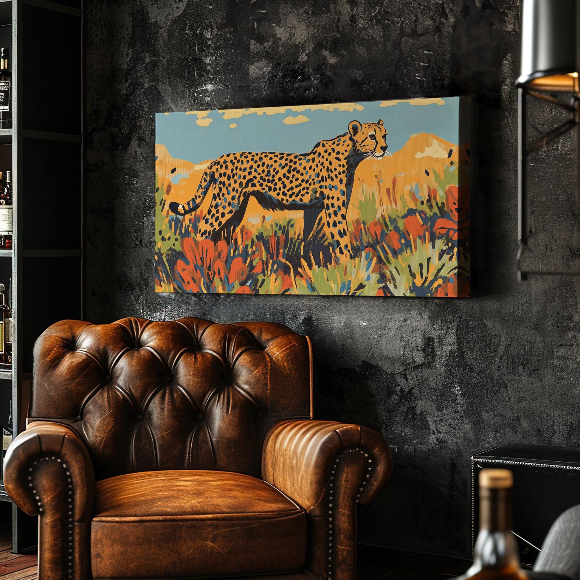 Minimalistic Cheetah Wall Art For Living Room, Horizontal Jungle Vibes Canvas Print, Savanna Decor Canvas Art