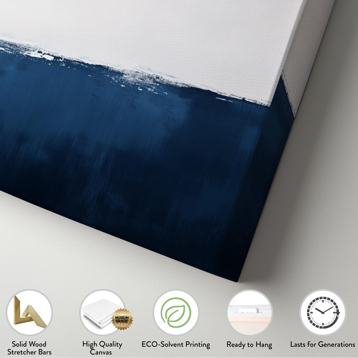 Minimal Ocean Scene Wall Art Blue White, Horizontal Dual Tone Canvas Print, Sea Calm Decor Canvas Art
