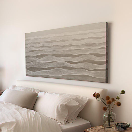 Harmonic Tides Wall Art For Boat House, Horizontal Soft Beige Canvas Print, Abstract Ocean Decor Canvas Art