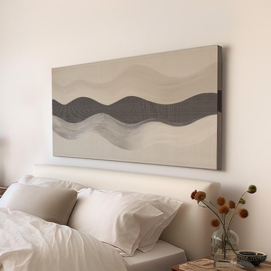 Harmonic Currents Wall Art For Studio, Horizontal Soft Beige Canvas Print, Scandinavian Decor Canvas Art