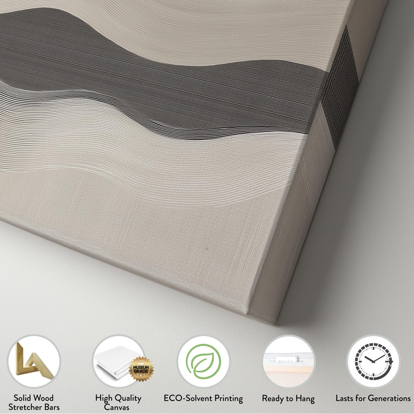 Harmonic Currents Wall Art For Studio, Horizontal Soft Beige Canvas Print, Scandinavian Decor Canvas Art