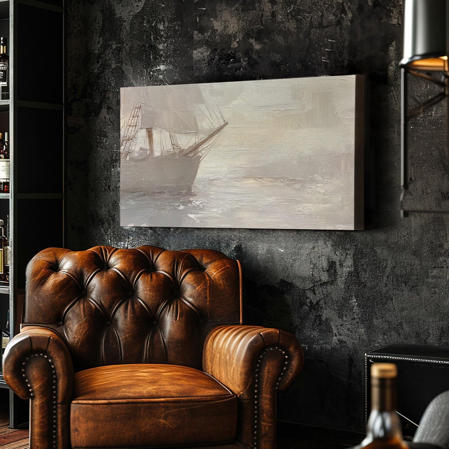 Abstract Distressed Ship Wall Art Wild Seas, Horizontal Nautical Vibes Canvas Print, Pirate Ship Decor Canvas Art