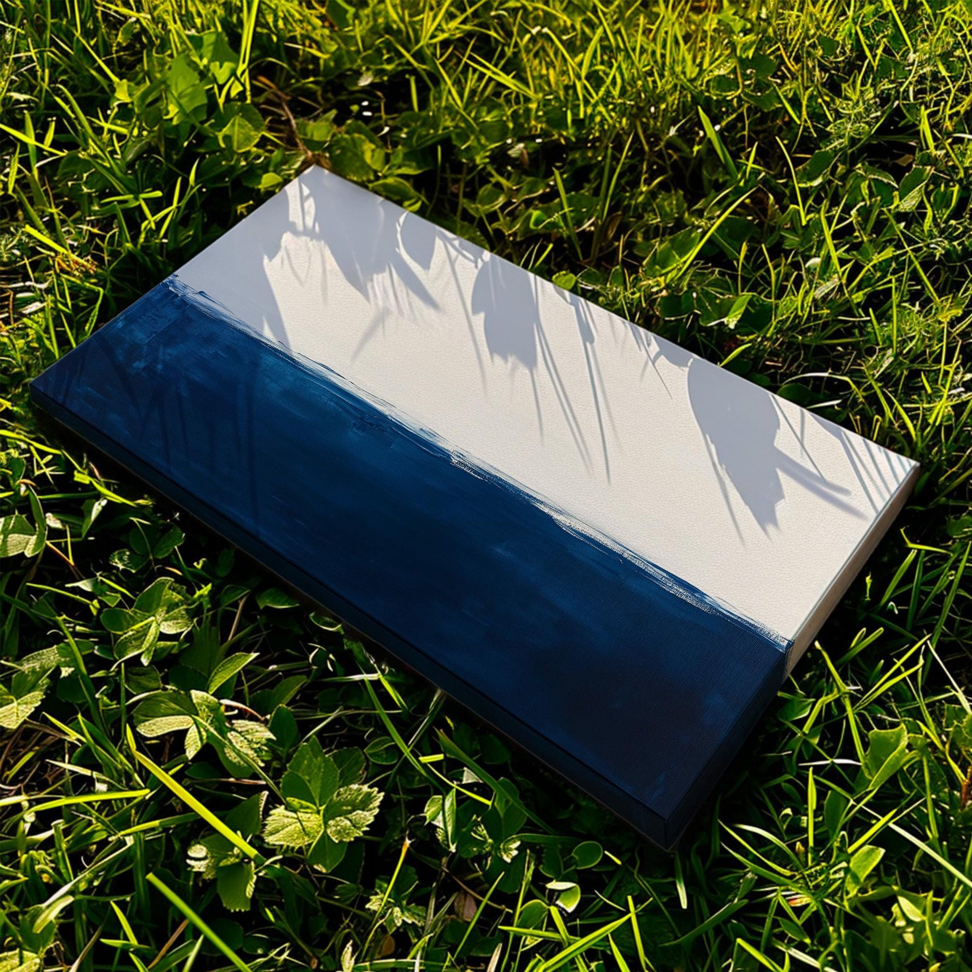 Abstract Blue Ocean Wall Art Dual Tone, Horizontal Minimal Sea Canvas Print, Moody Vibes Decor Canvas Art