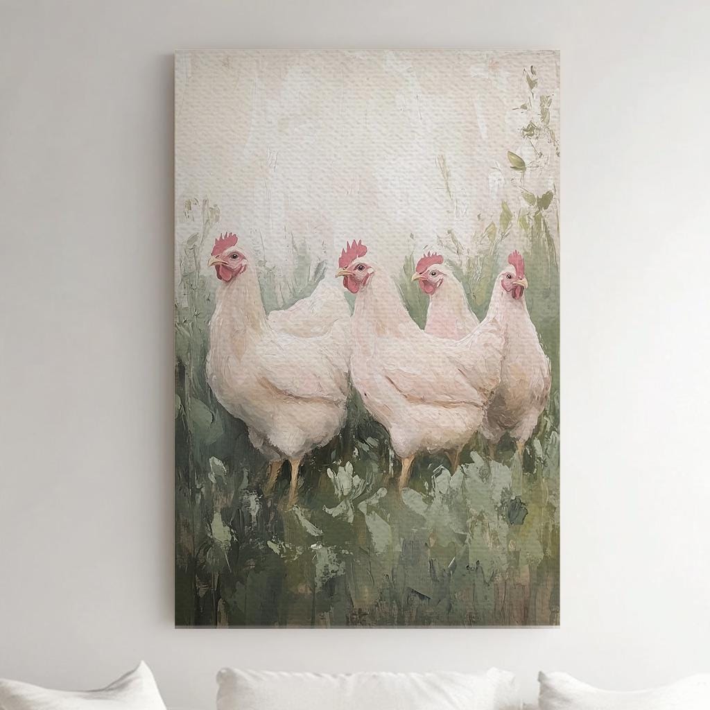 Rooster Farm Wall Art Rustic Farmhouse, Vertical Homestead Canvas Print, Chicken Coup Decor Canvas Art