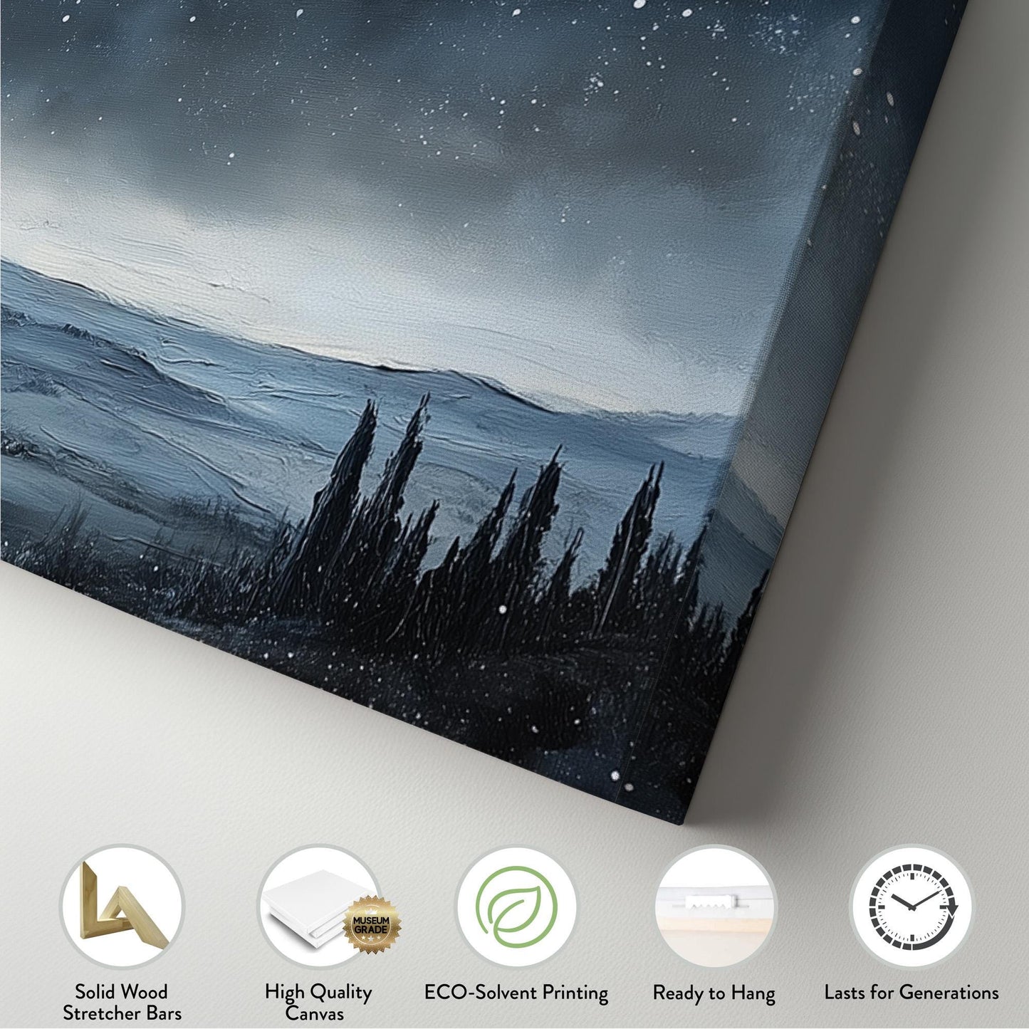 Starry Sky Over Tuscany Panoramic Art Above Bed, Canvas Vineyard Wall Art Print, Pastoral Decor Canvas Art