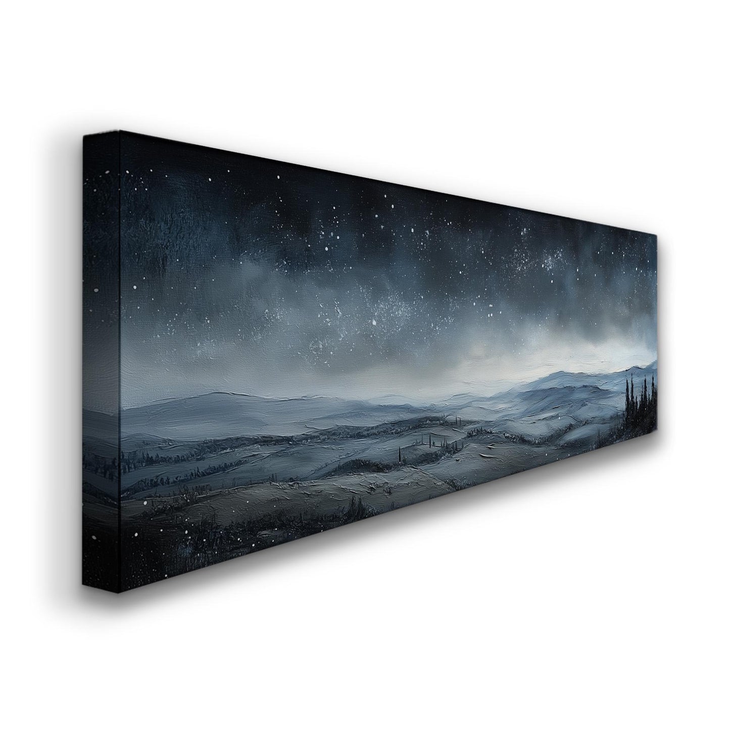 Starry Sky Over Tuscany Panoramic Art Above Bed, Canvas Vineyard Wall Art Print, Pastoral Decor Canvas Art
