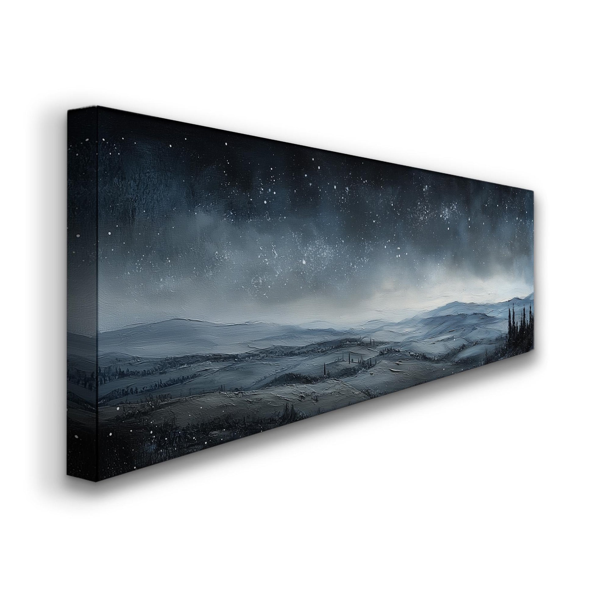 Starry Sky Over Tuscany Panoramic Art Above Bed, Canvas Vineyard Wall Art Print, Pastoral Decor Canvas Art