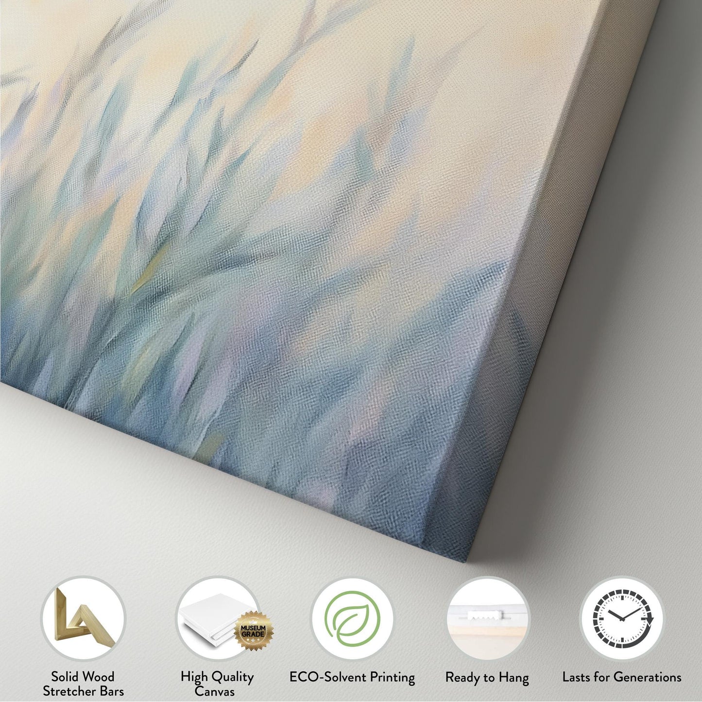 Pastel Tall Grass Panoramic Art Above Bed, Canvas Minimal Painting Wall Art Print, Floral Decor Canvas Art