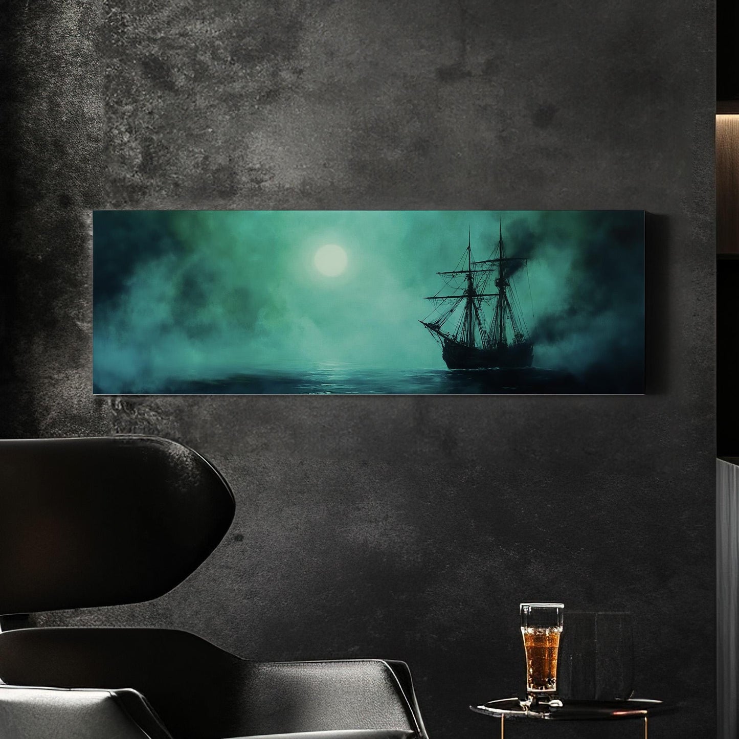 Abstract Pirate Ship Panoramic Art Wild Seas, Canvas Nautical Vibes Wall Art Print, Adventurous Decor Canvas Art