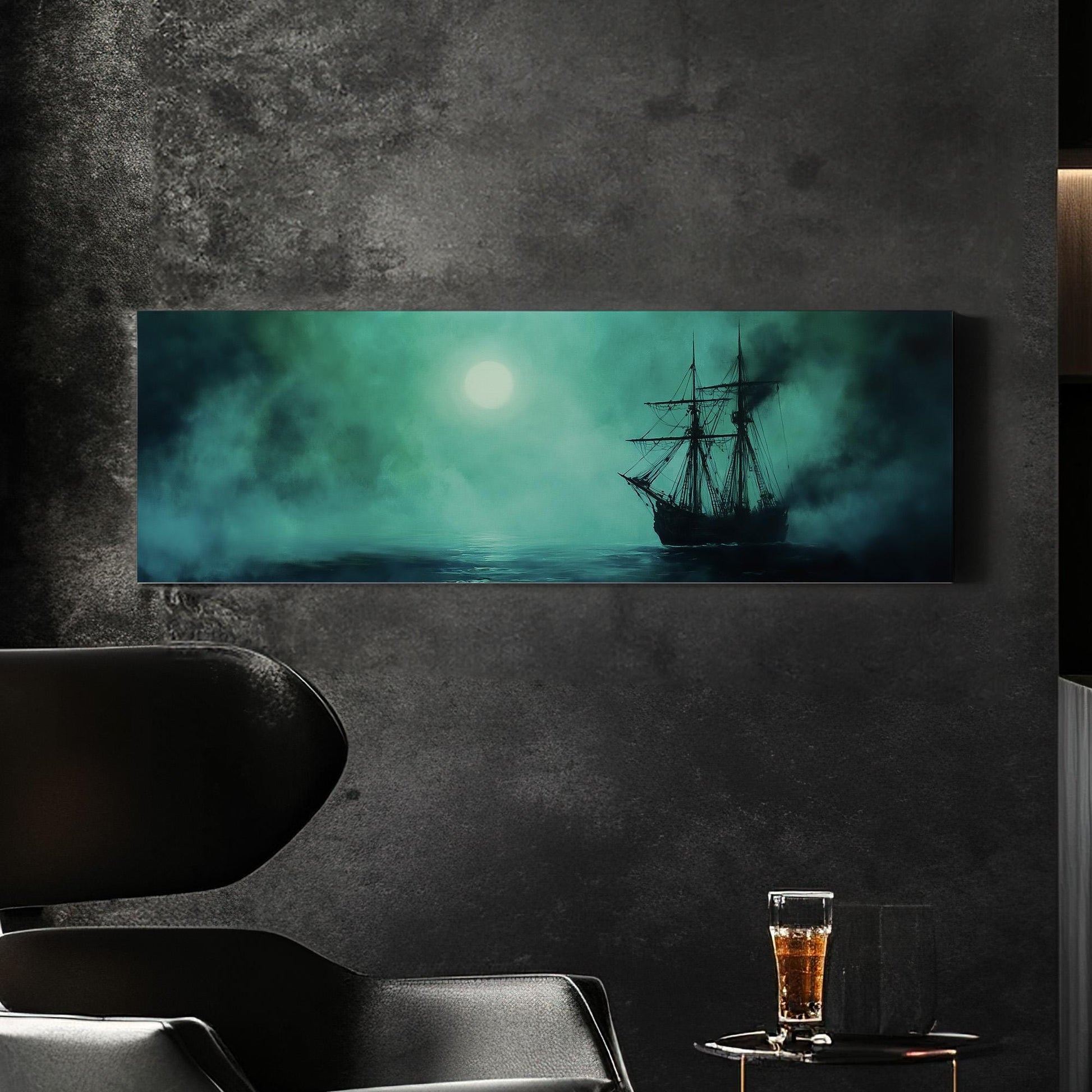 Abstract Pirate Ship Panoramic Art Wild Seas, Canvas Nautical Vibes Wall Art Print, Adventurous Decor Canvas Art