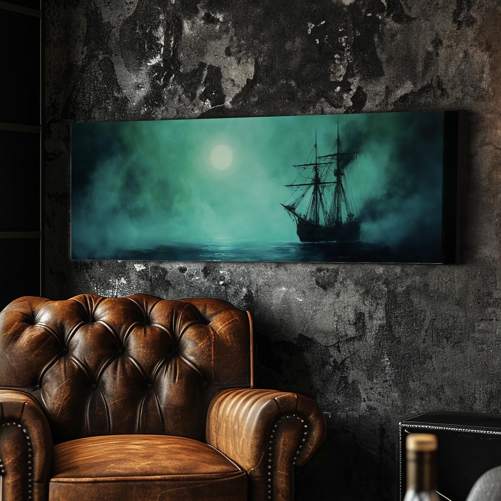 Abstract Pirate Ship Panoramic Art Wild Seas, Canvas Nautical Vibes Wall Art Print, Adventurous Decor Canvas Art