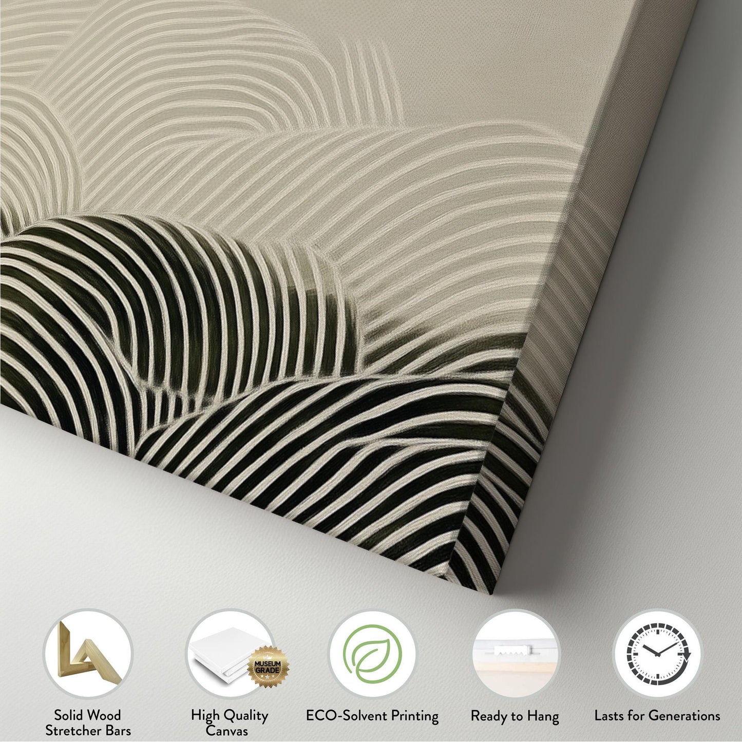 Neutral Line Landscape Panoramic Art Above Bed, Canvas Wavy Abstract Wall Art Print, Soft Earth Tones Decor Canvas Art