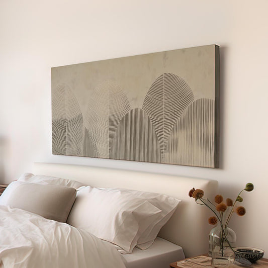 Boho Trees Wall Art Above Bed, Horizontal Scandinavian Leaves Canvas Print, Earthy Botanical Decor Canvas Art