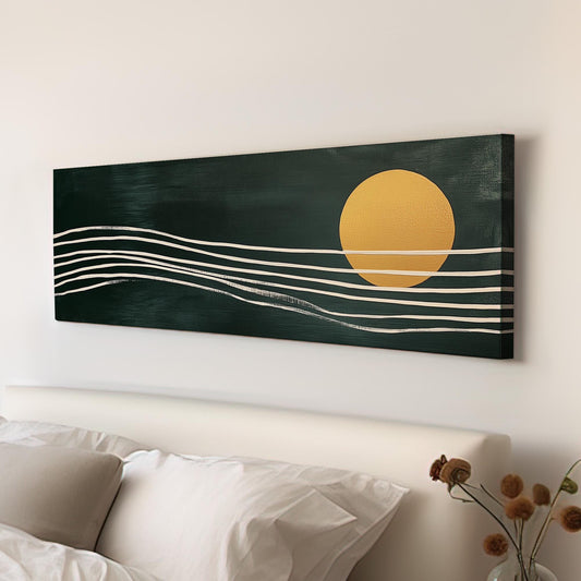 Green Abstract Sunset Panoramic Art Vibrant Energy, Canvas Modern Calm Wall Art Print, Color Waves Decor Canvas Art