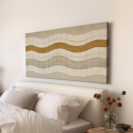 Desert Currents Wall Art Above Bed, Horizontal Layered Landscape Canvas Print, Scandinavian Mood Decor Canvas Art