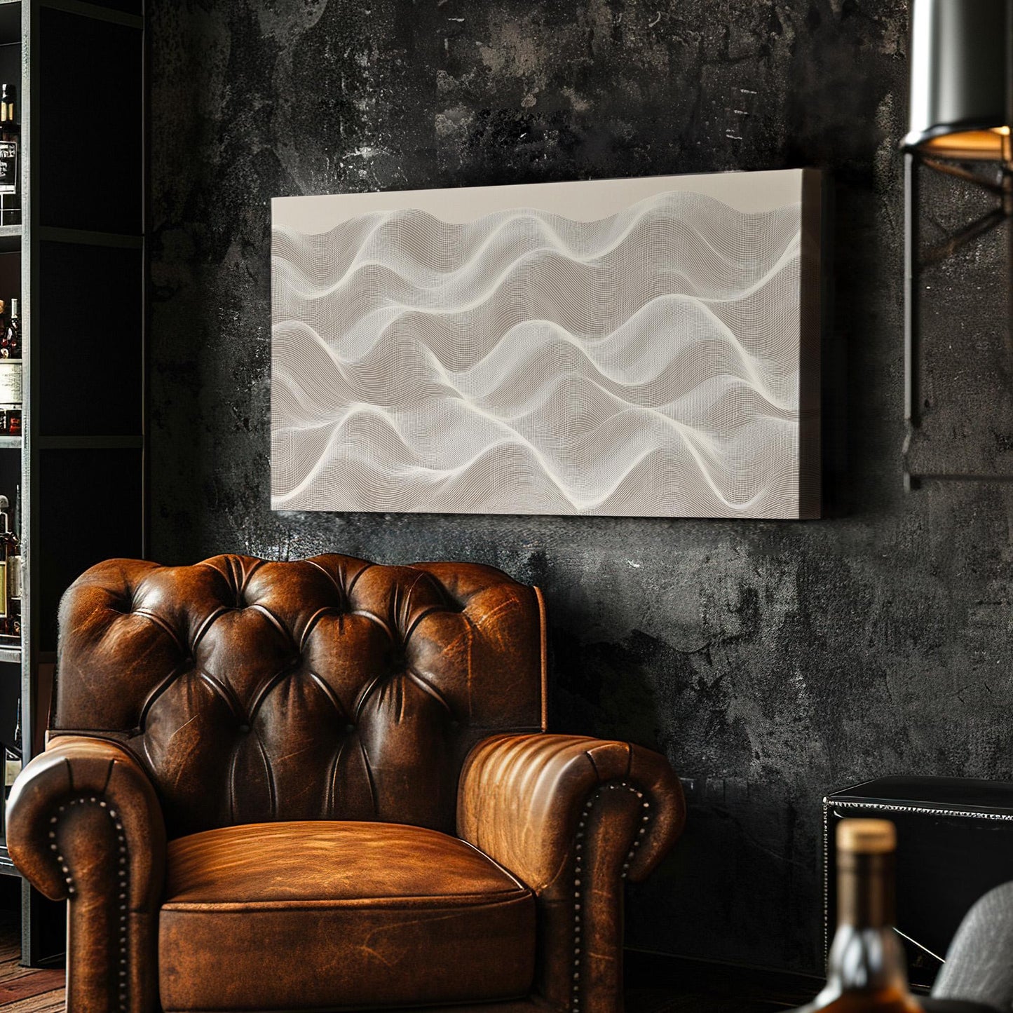 Veil of Waves Wall Art Above Couch, Horizontal Beige and White Canvas Print, Earthy Tones Decor Canvas Art