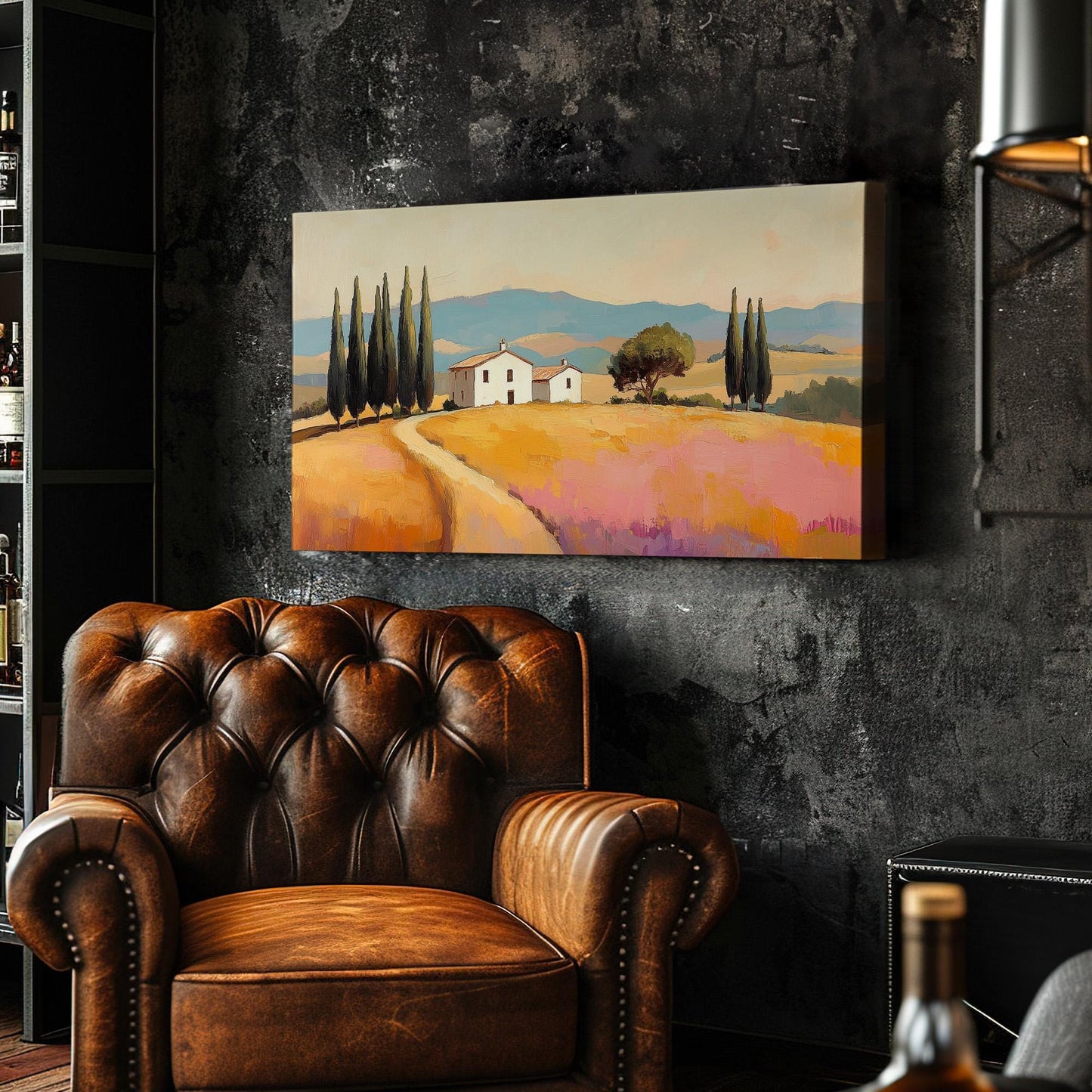 Tuscan Farmhouse Wall Art For Living Room, Horizontal Mediterranean Canvas Print, Tuscany Fields Decor Canvas Art