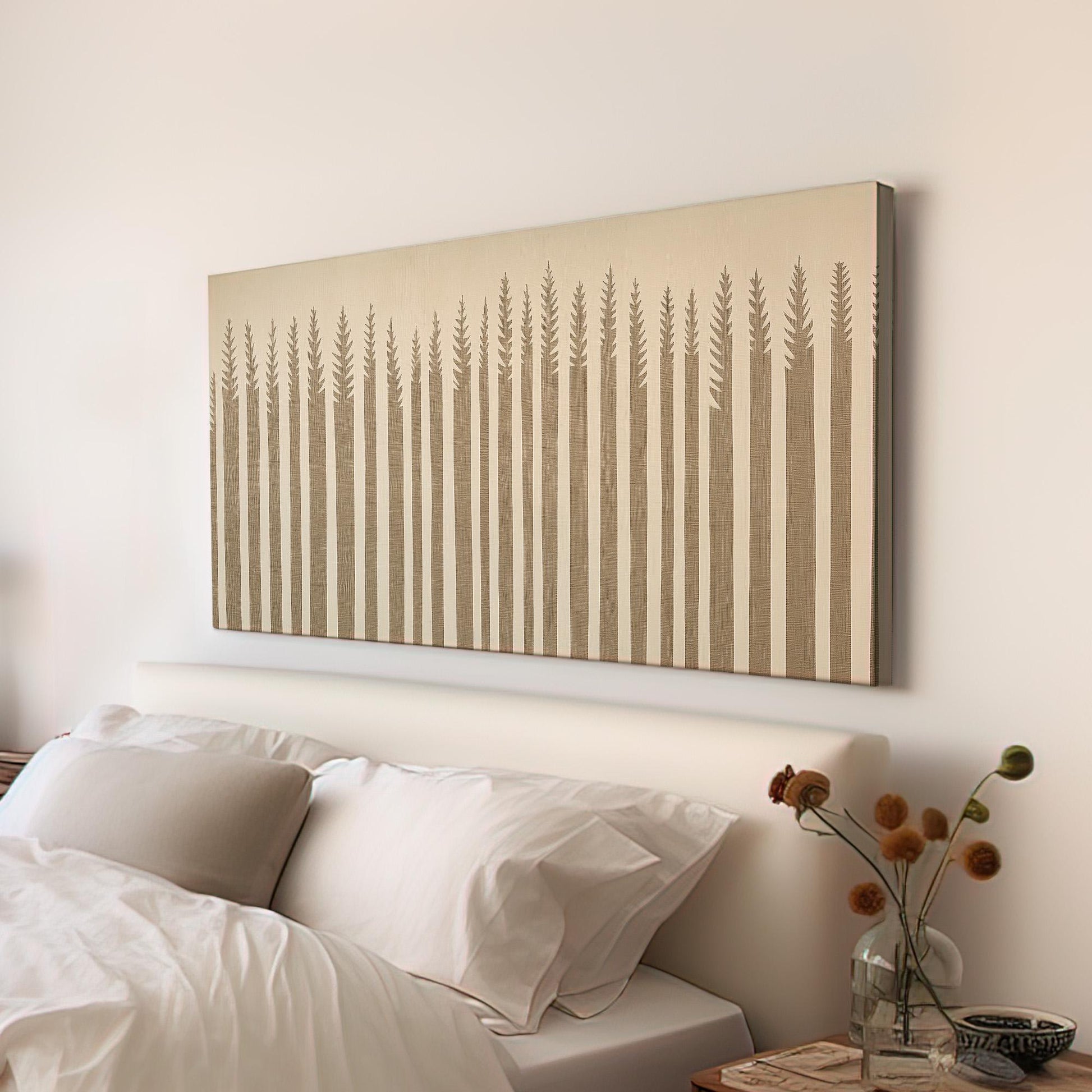 Timberline Serenity Wall Art For Bedroom, Horizontal Abstract Forest Canvas Print, Pine Forest Decor Canvas Art