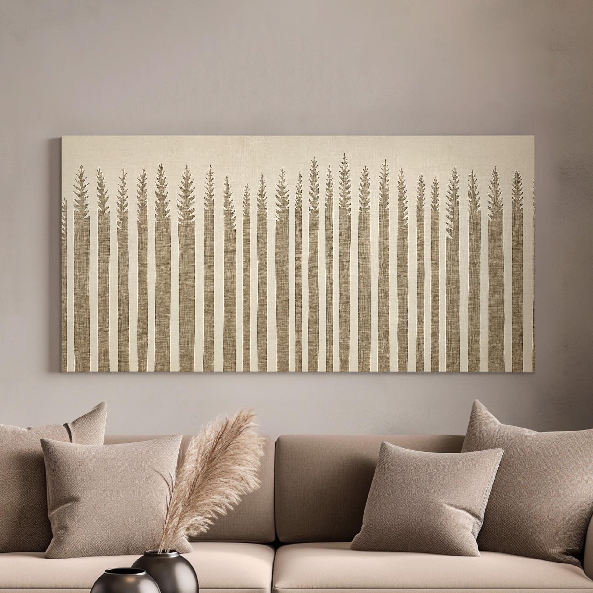 Timberline Serenity Wall Art For Bedroom, Horizontal Abstract Forest Canvas Print, Pine Forest Decor Canvas Art