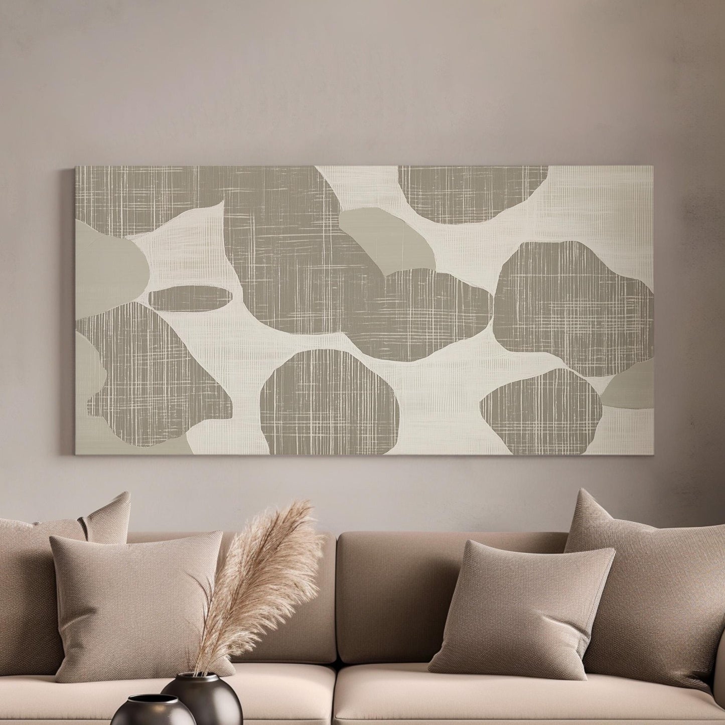 Stone Flow Wall Art Above Bed, Horizontal Organic Stone Canvas Print, Earthy Tones Decor Canvas Art