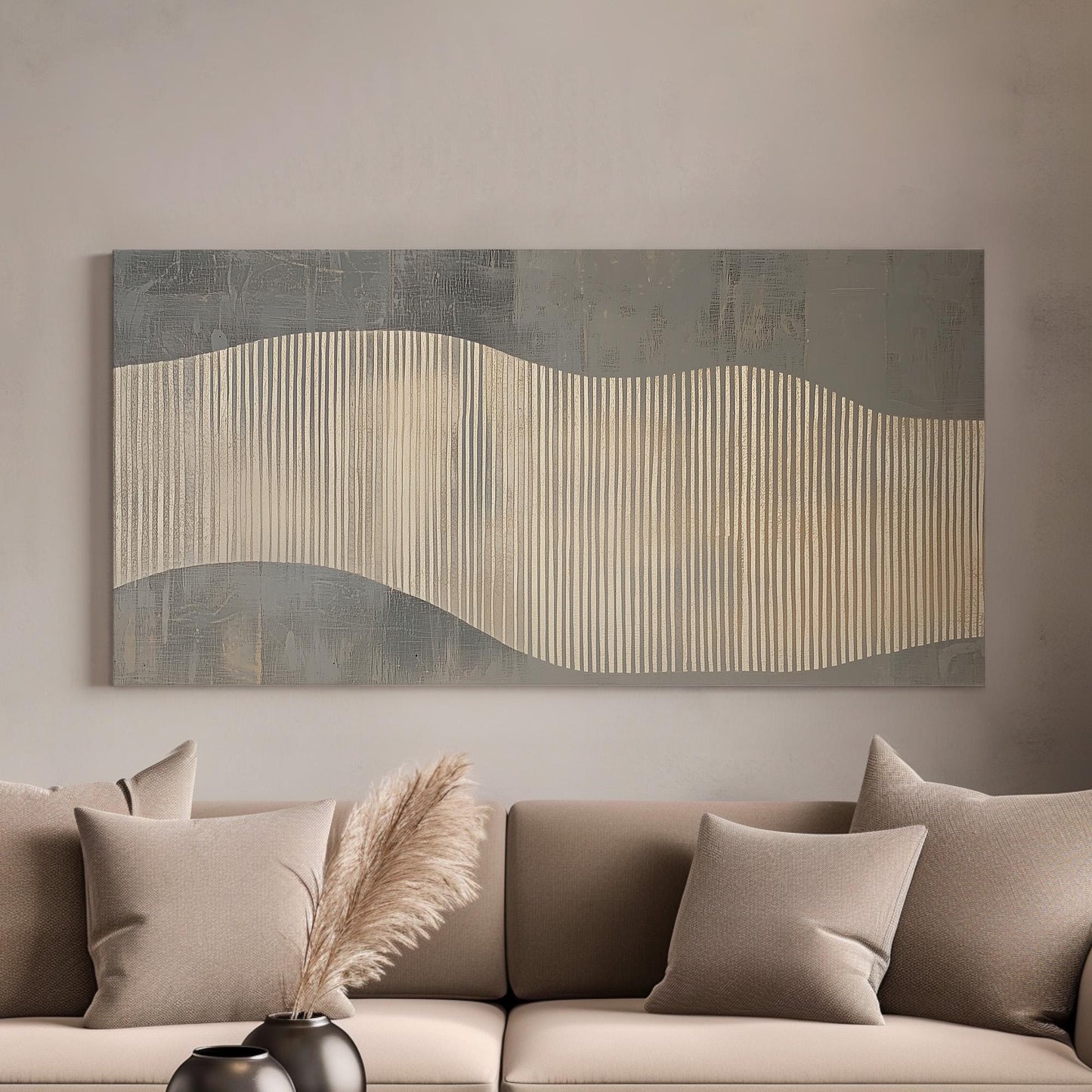 Neutral Rhythm Wall Art For Bedroom, Horizontal Hypnotic Waves Canvas Print, Abstract Lines Decor Canvas Art