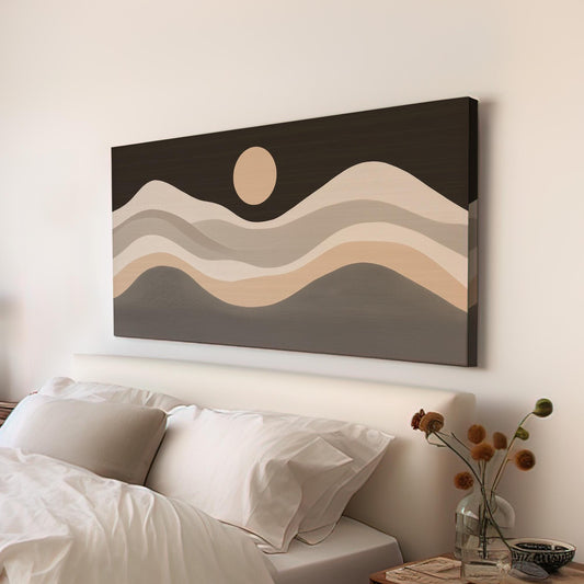 Moonlit Dunes Wall Art For Living Room, Horizontal Celestial Aesthetic Canvas Print, Boho Tranquil Decor Canvas Art