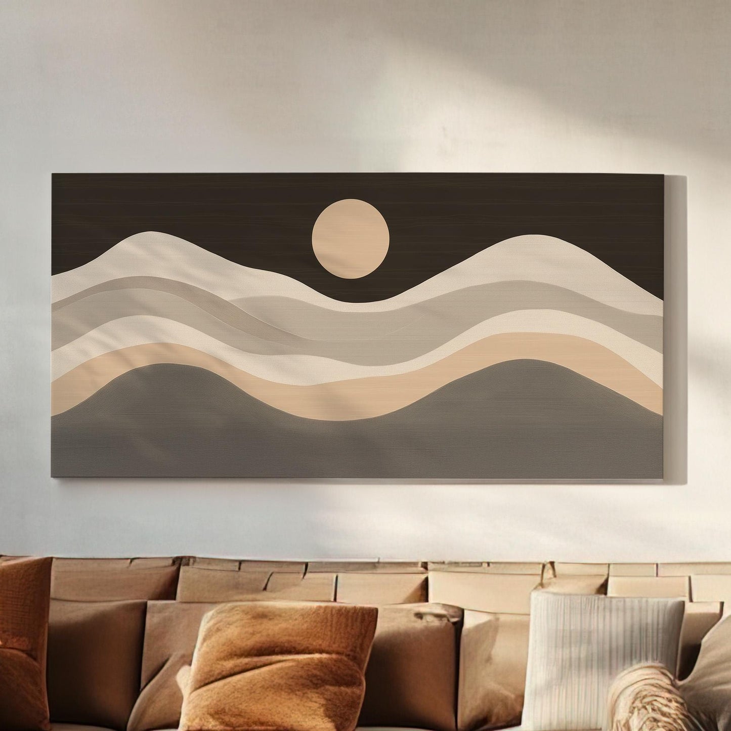 Moonlit Dunes Wall Art For Living Room, Horizontal Celestial Aesthetic Canvas Print, Boho Tranquil Decor Canvas Art