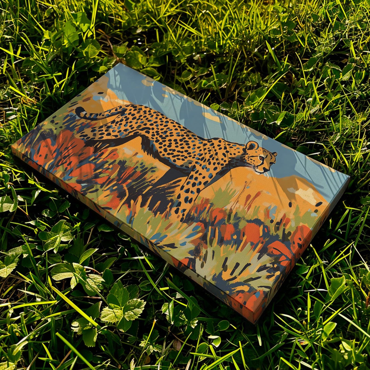 Minimalistic Cheetah Wall Art For Living Room, Horizontal Jungle Vibes Canvas Print, Savanna Decor Canvas Art
