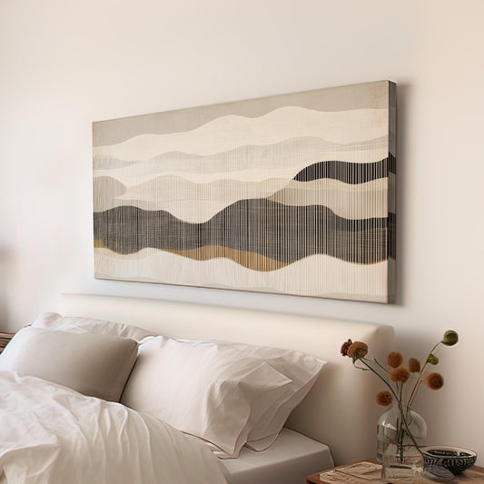 Layered Horizons Wall Art For Bedroom, Horizontal Beige Boho Canvas Print, Scandinavian Decor Canvas Art