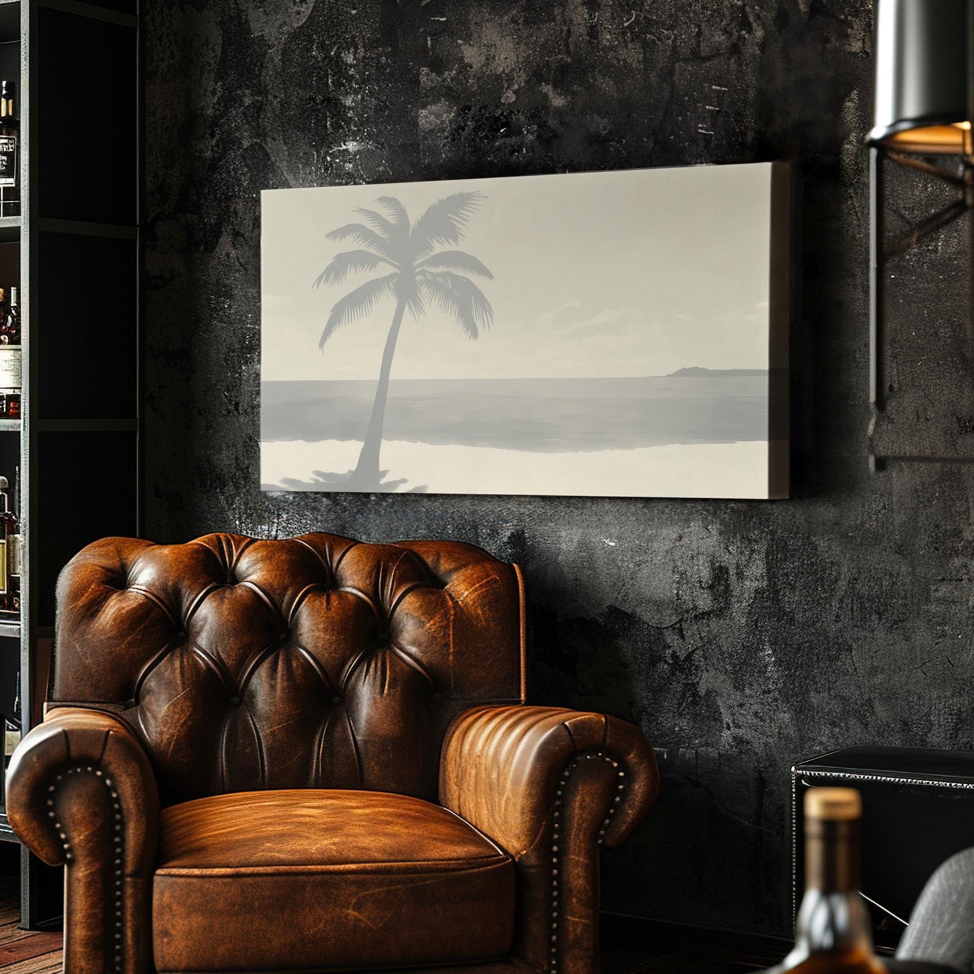 Grey Beach Landscape Wall Art For Living Room, Horizontal Palm Tree Canvas Print, Tropical Decor Canvas Art