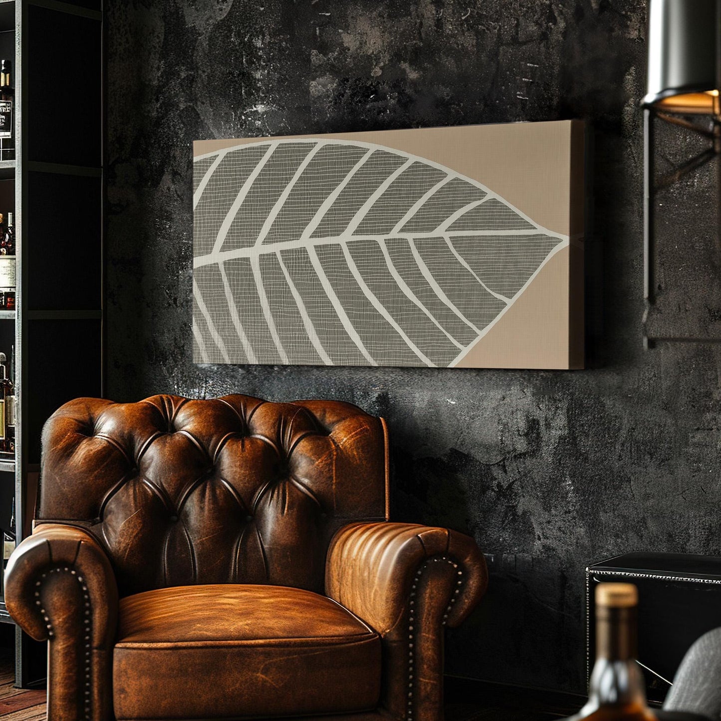 Cozy Leaf Wall Art For Living Room, Horizontal Boho Botanical Canvas Print, Nature Inspired Decor Canvas Art
